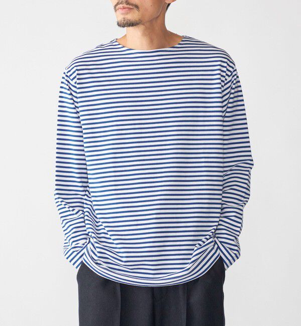 SHIPS「【WEB限定】SHIPS: バスク ボーダー ボートネック ワンポイントワッペン ロングスリーブ Tシャツ」|Tシャツ・カットソー|ブルー