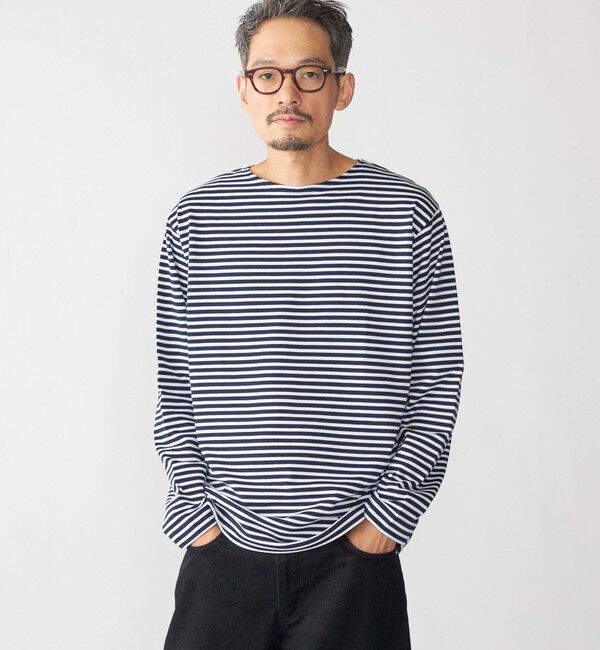 SHIPS「【WEB限定】SHIPS: バスク ボーダー ボートネック ワンポイントワッペン ロングスリーブ Tシャツ」|Tシャツ・カットソー|ネイビー