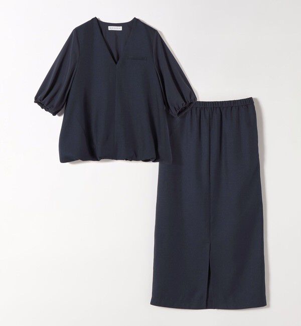 quaranciel「《予約》quaranciel:〈洗濯機可能〉Vネック 6分袖 ブラウス & Iライン スカート セットアップ」|ワンピース|