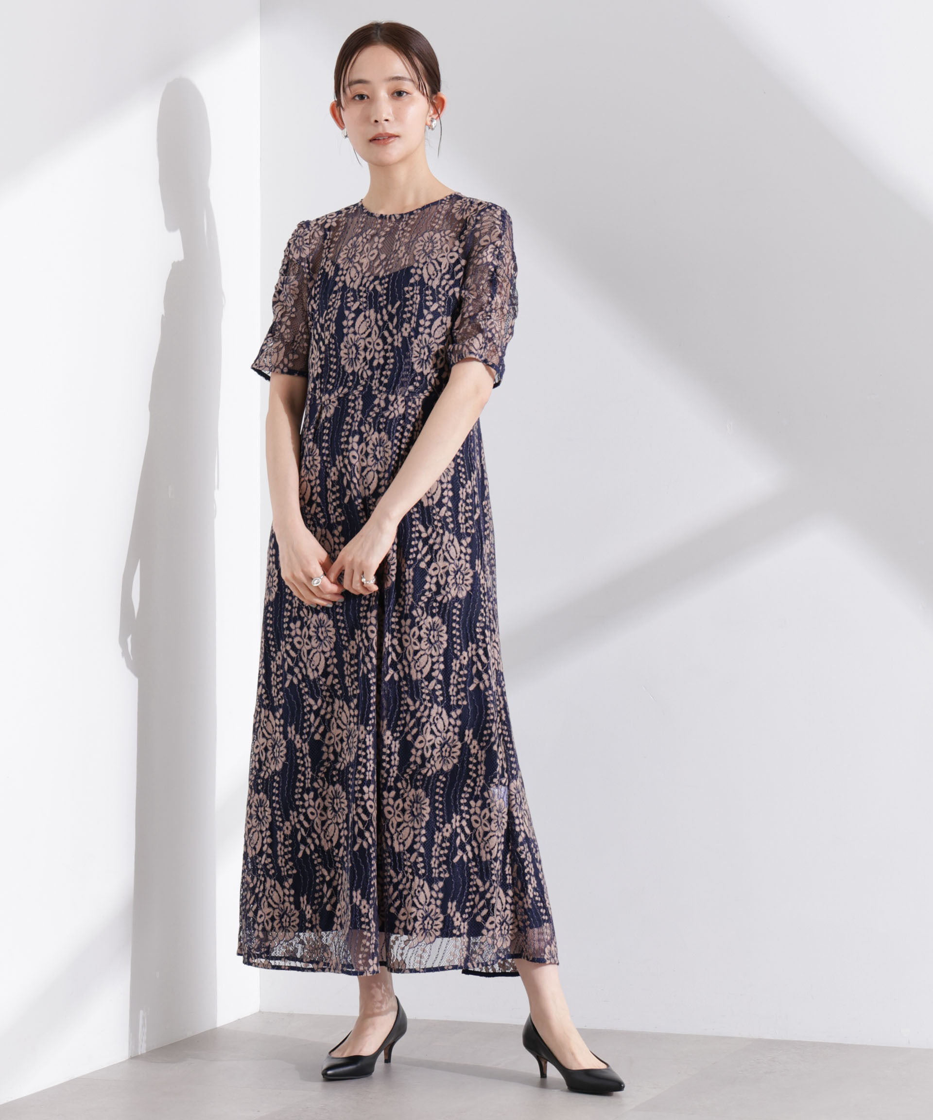 nano･universe「kaene/配色レースエプロンワンピース」|ワンピース|ネイビー