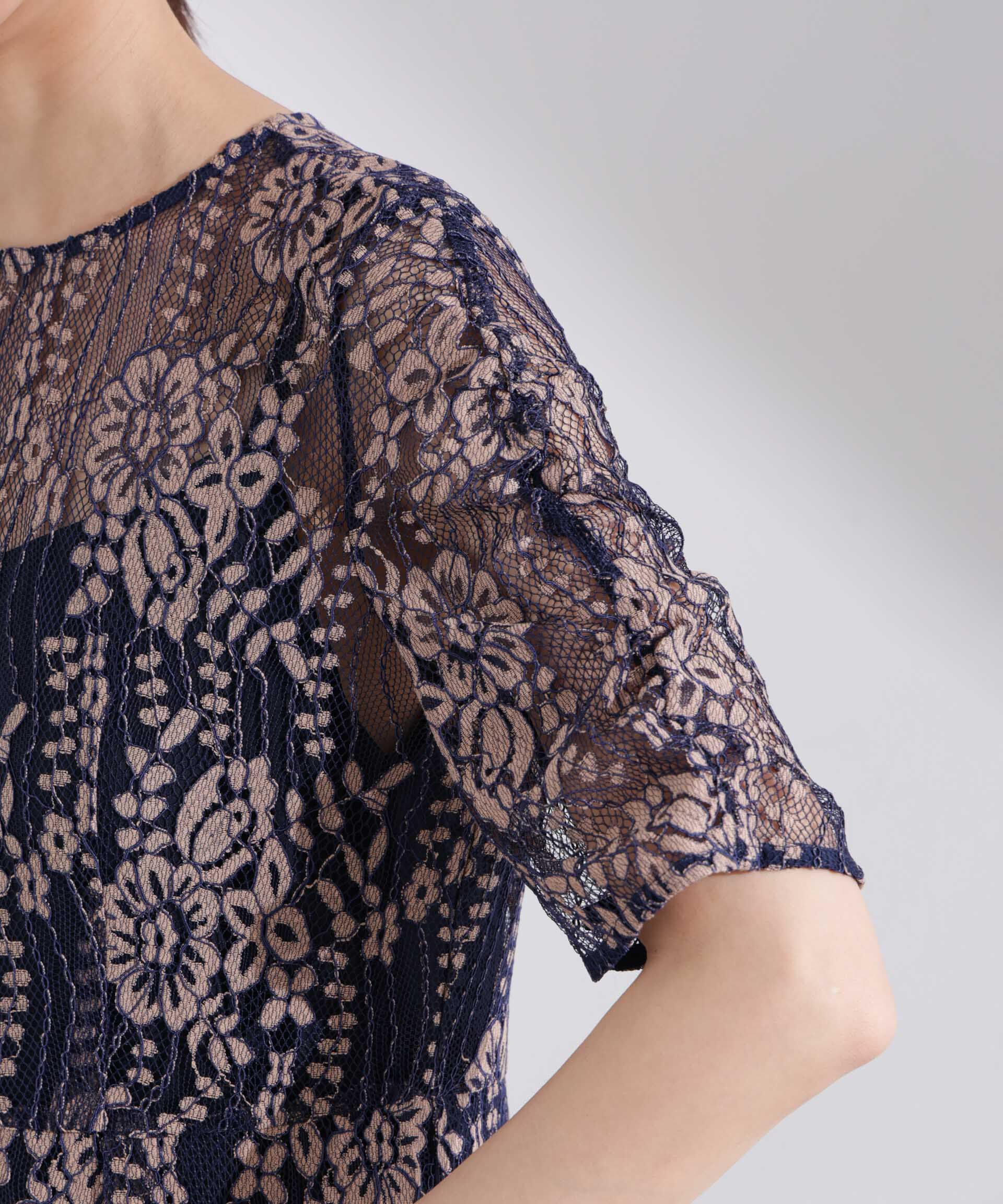 nano･universe「kaene/配色レースエプロンワンピース」|ワンピース|