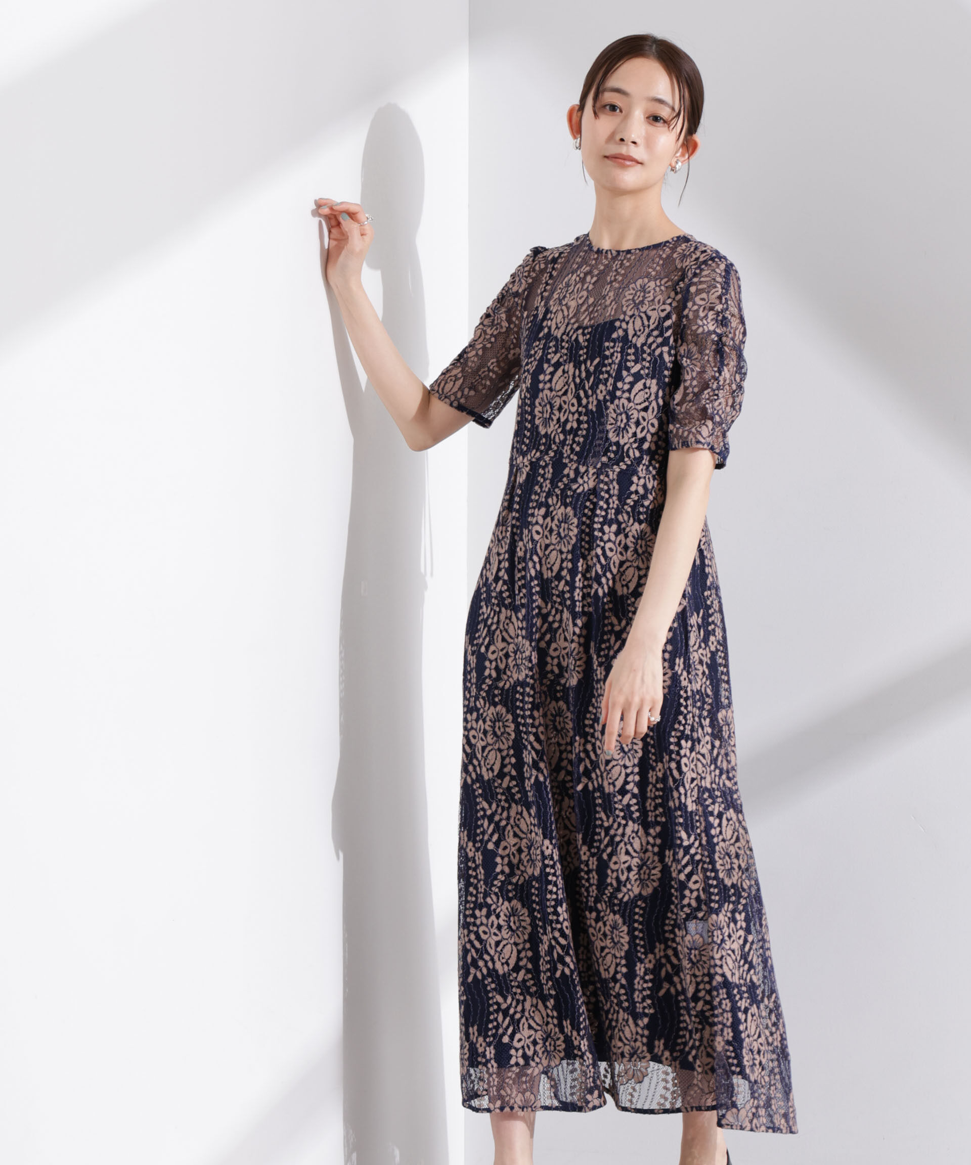 nano･universe「kaene/配色レースエプロンワンピース」|ワンピース|