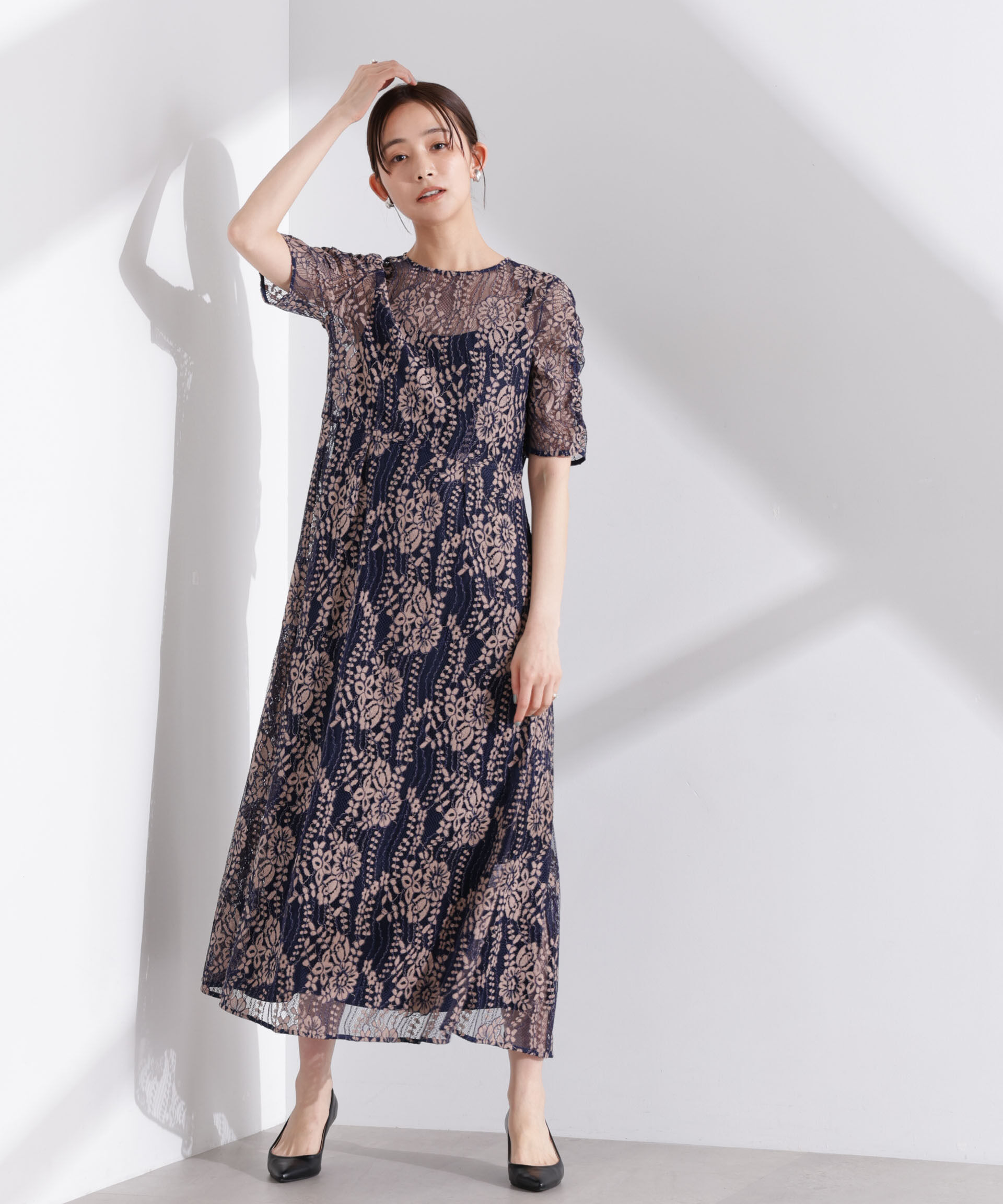 nano･universe「kaene/配色レースエプロンワンピース」|ワンピース|