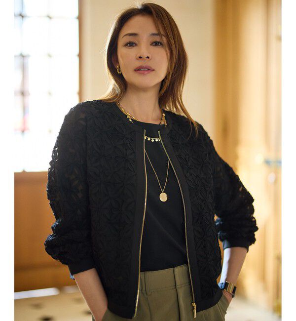 自由区「【SHIHOさん着用・展示会人気No.1・こだわり素材】テープエンブロイダリー ブルゾン」|ブルゾン・スタジャン|ブラック