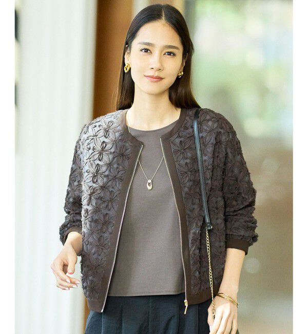 自由区「【SHIHOさん着用・展示会人気No.1・こだわり素材】テープエンブロイダリー ブルゾン」|ブルゾン・スタジャン|ブラウン