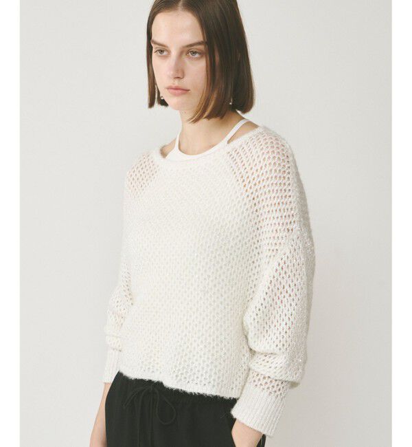  「スパンメッシュニットトップ」|ニット・セーター|ホワイト