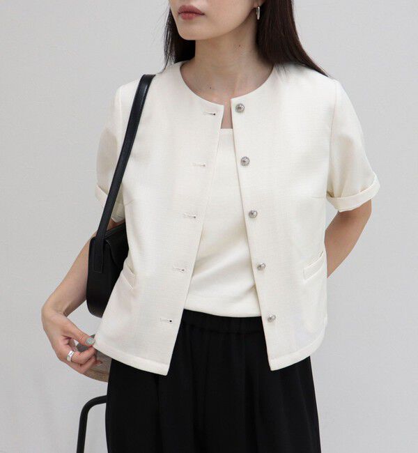 fredy emue「【@sora_522m企画】ノーカラーハーフスリーブジャケット」|ノーカラージャケット|