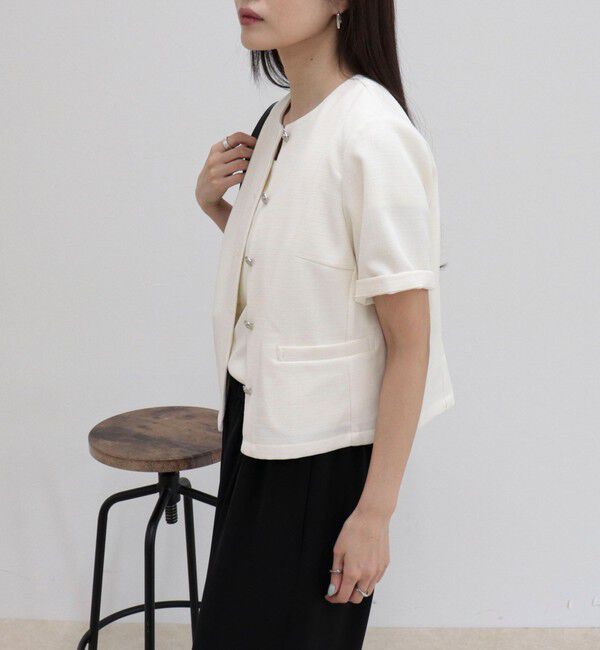 fredy emue「【@sora_522m企画】ノーカラーハーフスリーブジャケット」|ノーカラージャケット|