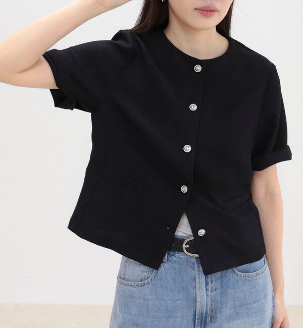 fredy emue「【@sora_522m企画】ノーカラーハーフスリーブジャケット」|ノーカラージャケット|