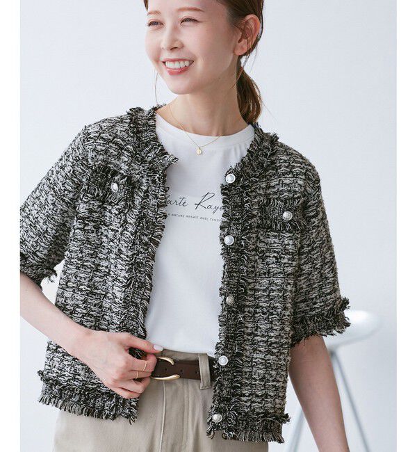 Rope&rsquo;Picnic「【サマー・ツイード】ハーフスリーブカーディガン」|カーディガン|