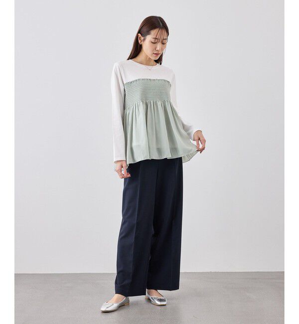 Rope&rsquo;Picnic「シャーリングビスチェ風ドッキングロングスリーブカットソー/リンクコーデ」|Tシャツ・カットソー|