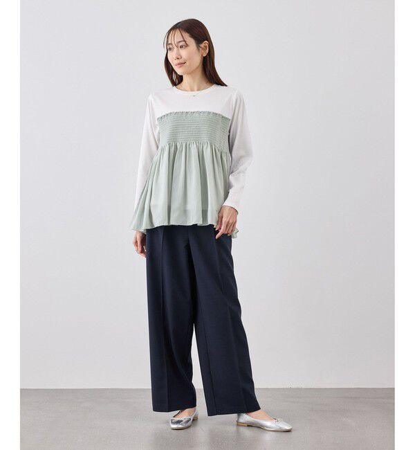 Rope&rsquo;Picnic「シャーリングビスチェ風ドッキングロングスリーブカットソー/リンクコーデ」|Tシャツ・カットソー|