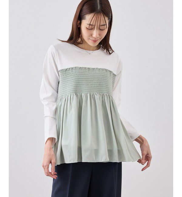 Rope&rsquo;Picnic「シャーリングビスチェ風ドッキングロングスリーブカットソー/リンクコーデ」|Tシャツ・カットソー|