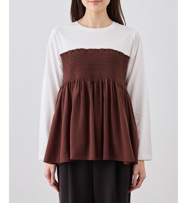 Rope&rsquo;Picnic「シャーリングビスチェ風ドッキングロングスリーブカットソー/リンクコーデ」|Tシャツ・カットソー|