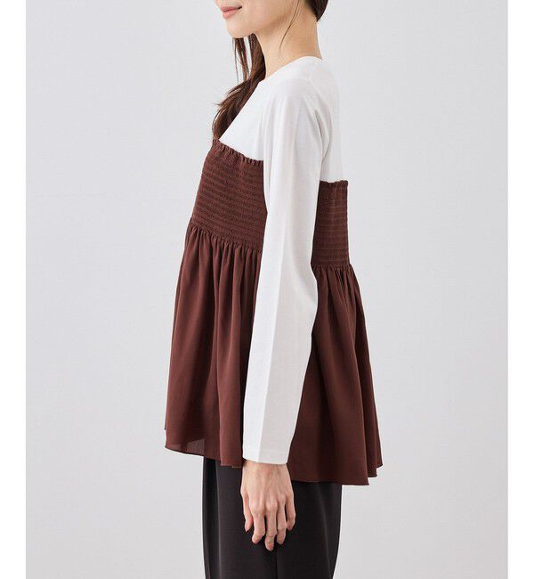 Rope&rsquo;Picnic「シャーリングビスチェ風ドッキングロングスリーブカットソー/リンクコーデ」|Tシャツ・カットソー|