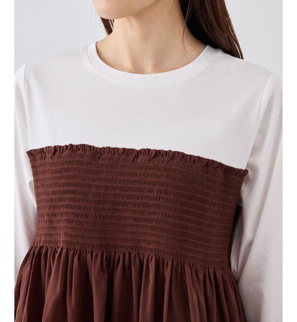 Rope&rsquo;Picnic「シャーリングビスチェ風ドッキングロングスリーブカットソー/リンクコーデ」|Tシャツ・カットソー|