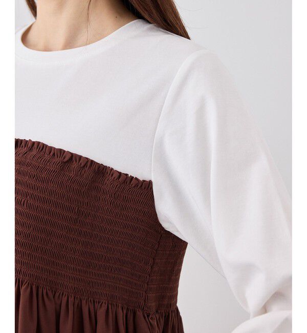 Rope&rsquo;Picnic「シャーリングビスチェ風ドッキングロングスリーブカットソー/リンクコーデ」|Tシャツ・カットソー|