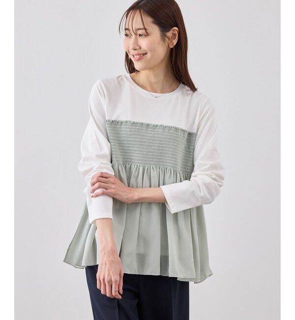 Rope&rsquo;Picnic「シャーリングビスチェ風ドッキングロングスリーブカットソー/リンクコーデ」|Tシャツ・カットソー|ライトグリン(33)