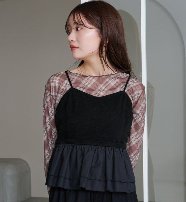  「スウェードペプラムビスチェ」|キャミソール|ブラック