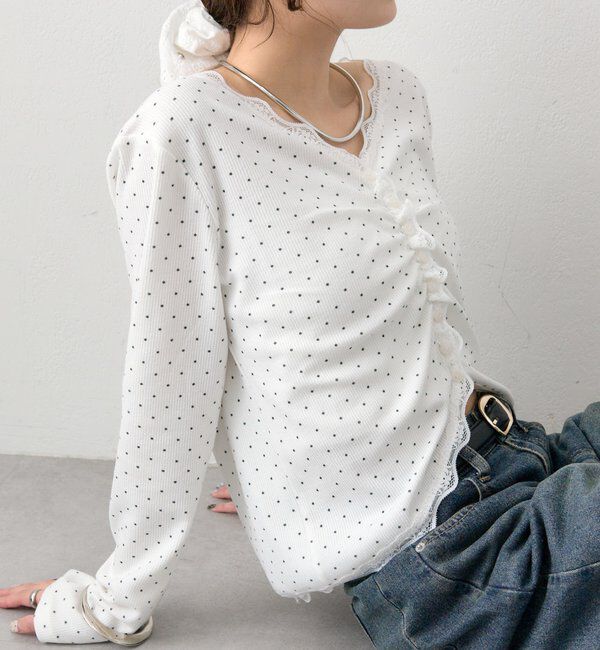  「ギャザーレースリブカーディガン」|Tシャツ・カットソー|ホワイトその他1