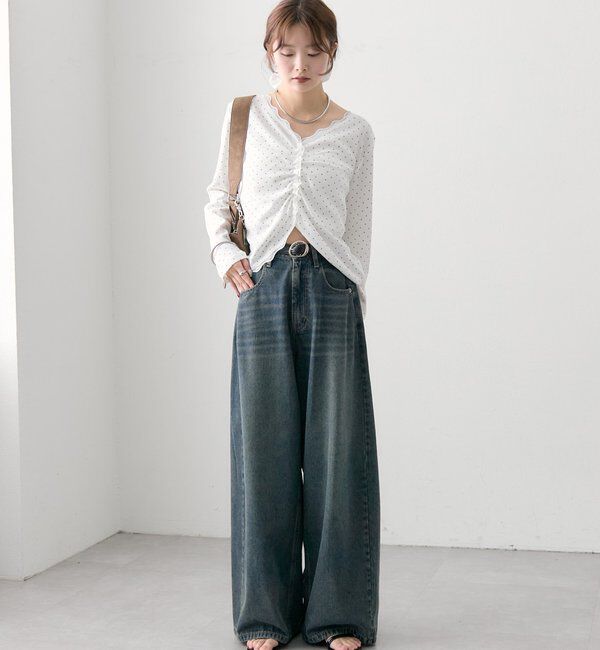  「ギャザーレースリブカーディガン」|Tシャツ・カットソー|