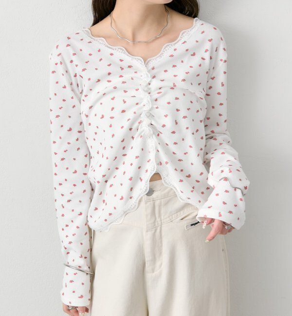  「ギャザーレースリブカーディガン」|Tシャツ・カットソー|