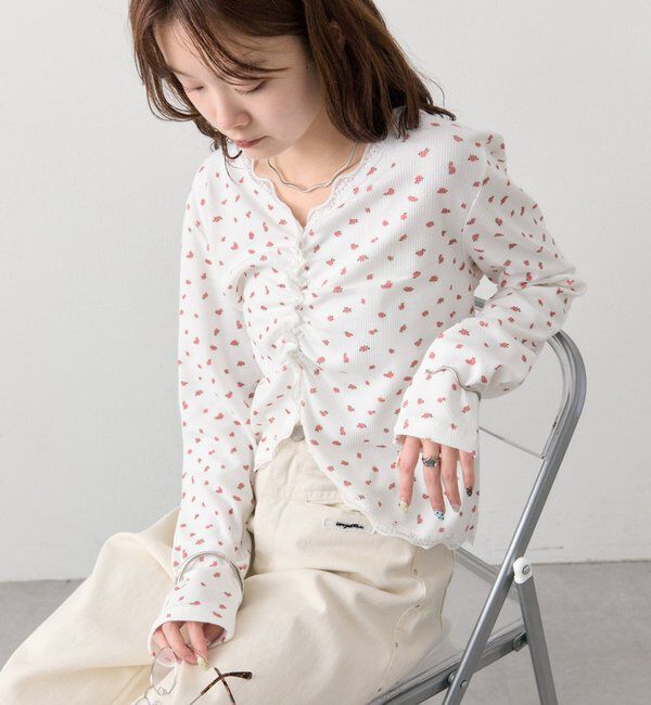  「ギャザーレースリブカーディガン」|Tシャツ・カットソー|