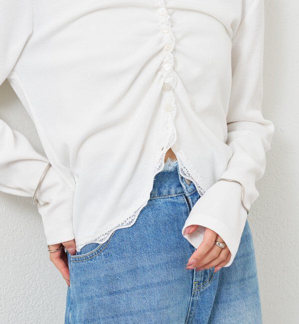  「ギャザーレースリブカーディガン」|Tシャツ・カットソー|