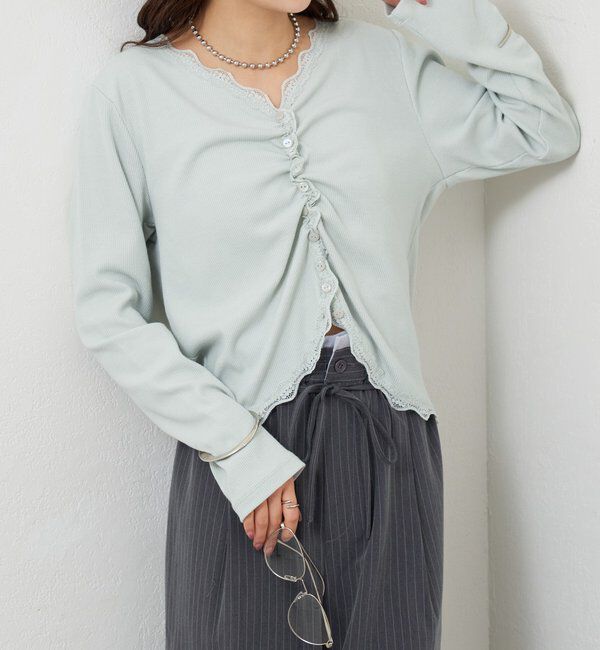  「ギャザーレースリブカーディガン」|Tシャツ・カットソー|
