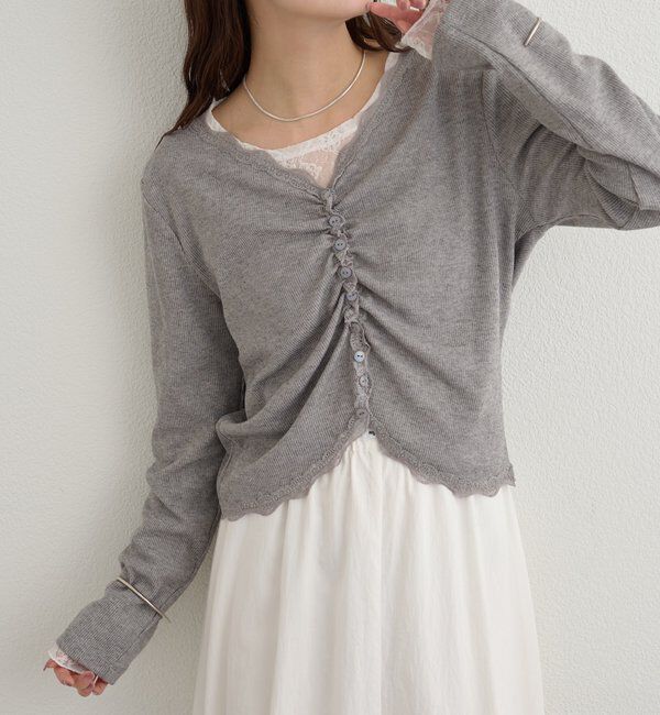  「ギャザーレースリブカーディガン」|Tシャツ・カットソー|