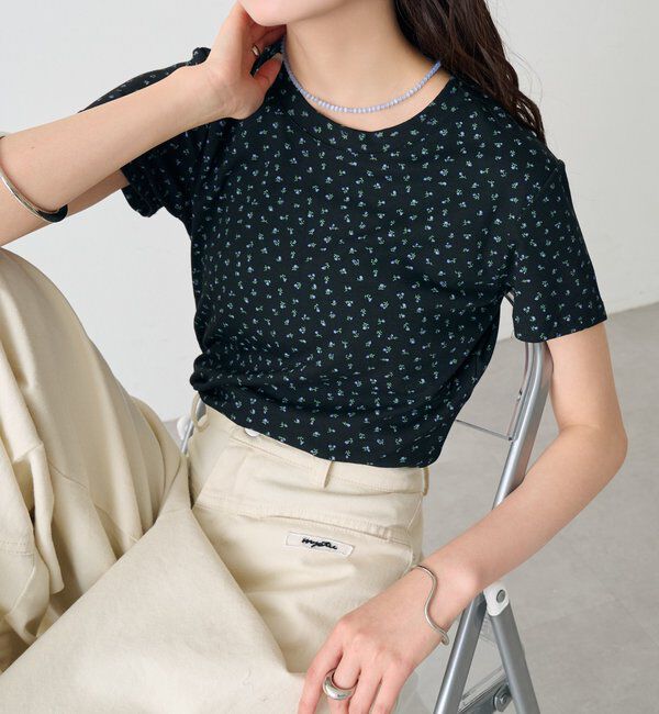  「クルーチビフラワーTシャツ」|Tシャツ・カットソー|ブラック