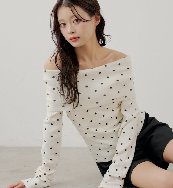  「【SALON by Chico】ドットプリントオフショルニット」|ニット・セーター|アイボリー