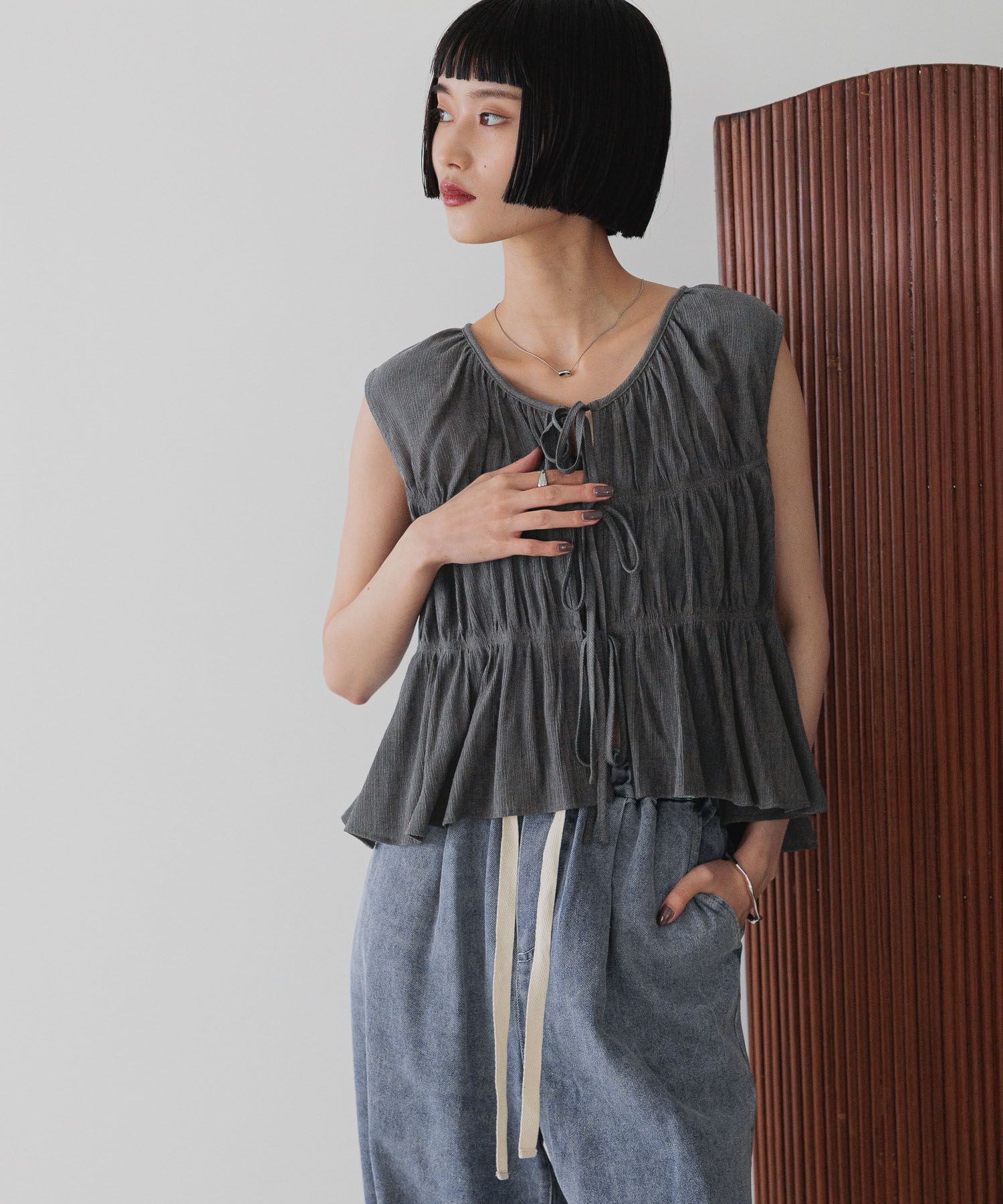 LOWRYS FARM「ヨウリュウシャーリングノースリーブ」|シャツ・ブラウス|GRY8