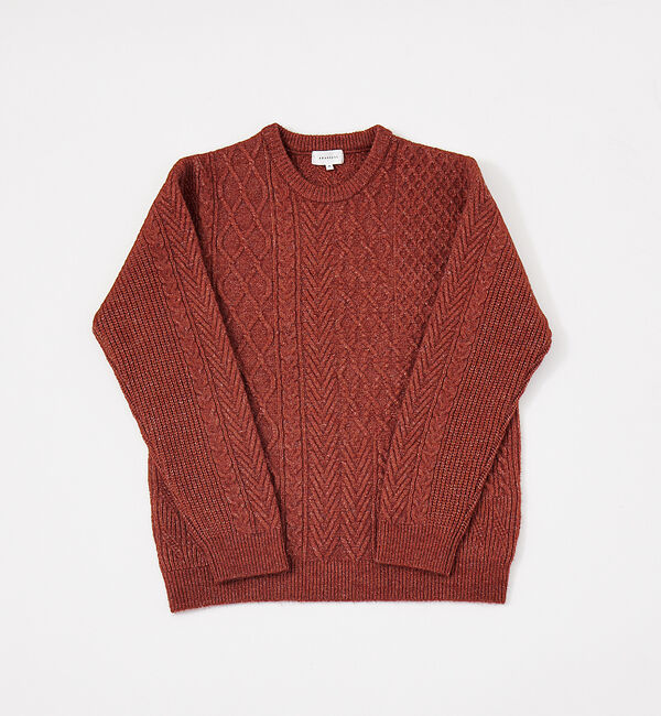 ABAHOUSE「【アラン編】パッチワーク クルーネック ニット」|ニット・セーター|オレンジ