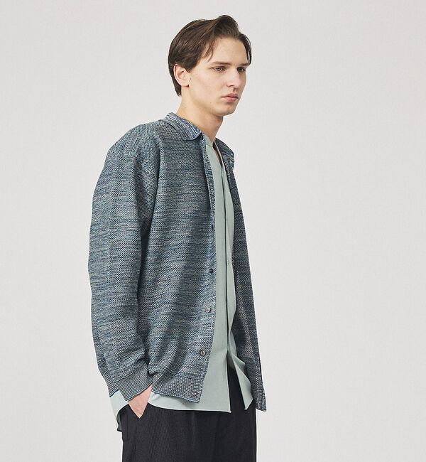 ABAHOUSE「ハニカムメッシュ ニットポロカーディガン / ニットシャツ」|カーディガン|ブルー