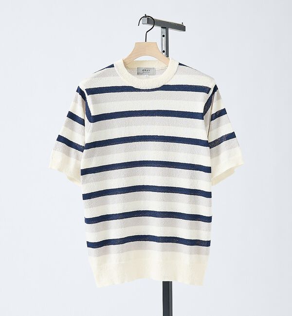 ABAHOUSE「ブークレー マルチボーダー ニットTシャツ【予約】」|ニット・セーター|ホワイト