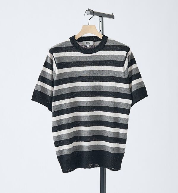 ABAHOUSE「ブークレー マルチボーダー ニットTシャツ【予約】」|ニット・セーター|ブラック