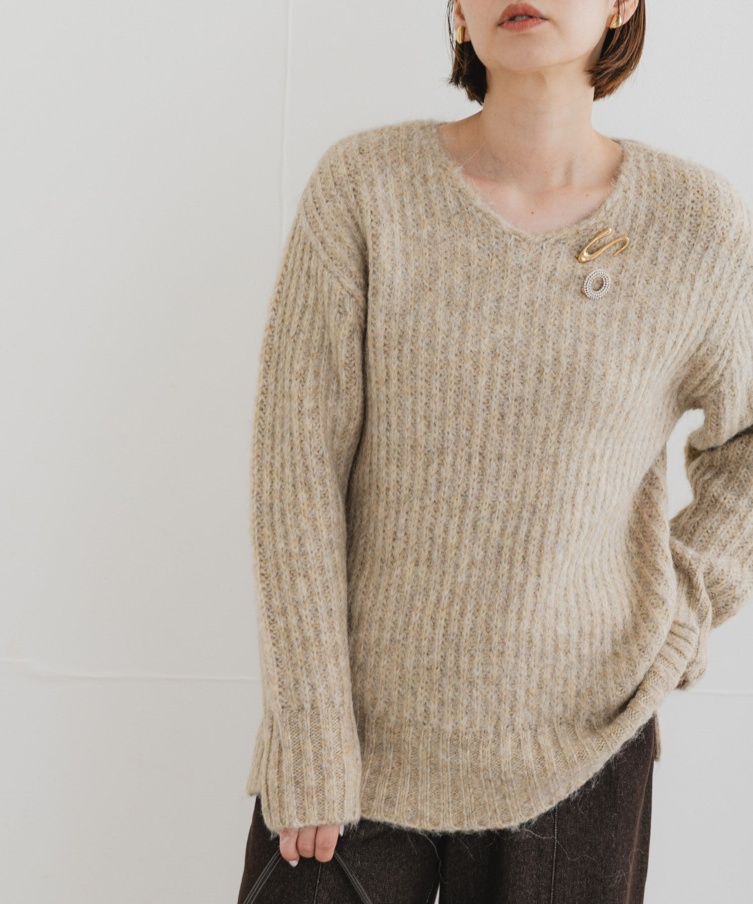 URBAN RESEARCH ROSSO「F by ROSSO　ミックス糸Vネックニット」|ニット・セーター|