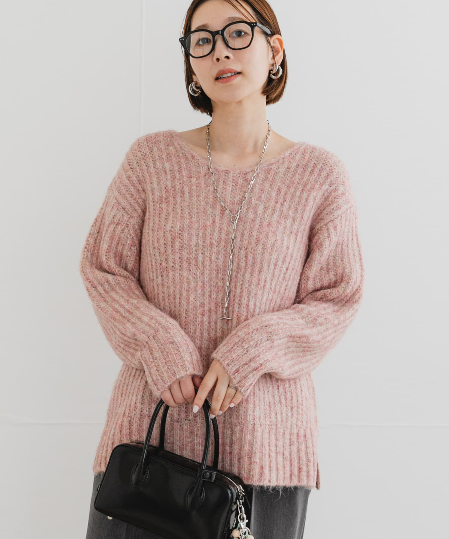 URBAN RESEARCH ROSSO「F by ROSSO　ミックス糸Vネックニット」|ニット・セーター|ピンク