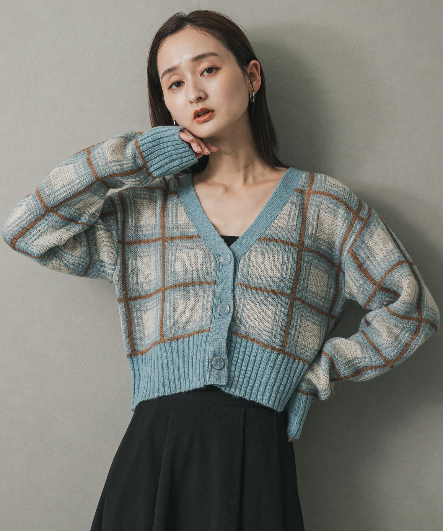 SENSE OF PLACE by URBAN RESEARCH「モヘアチェッククロップドカーディガン」|カーディガン|