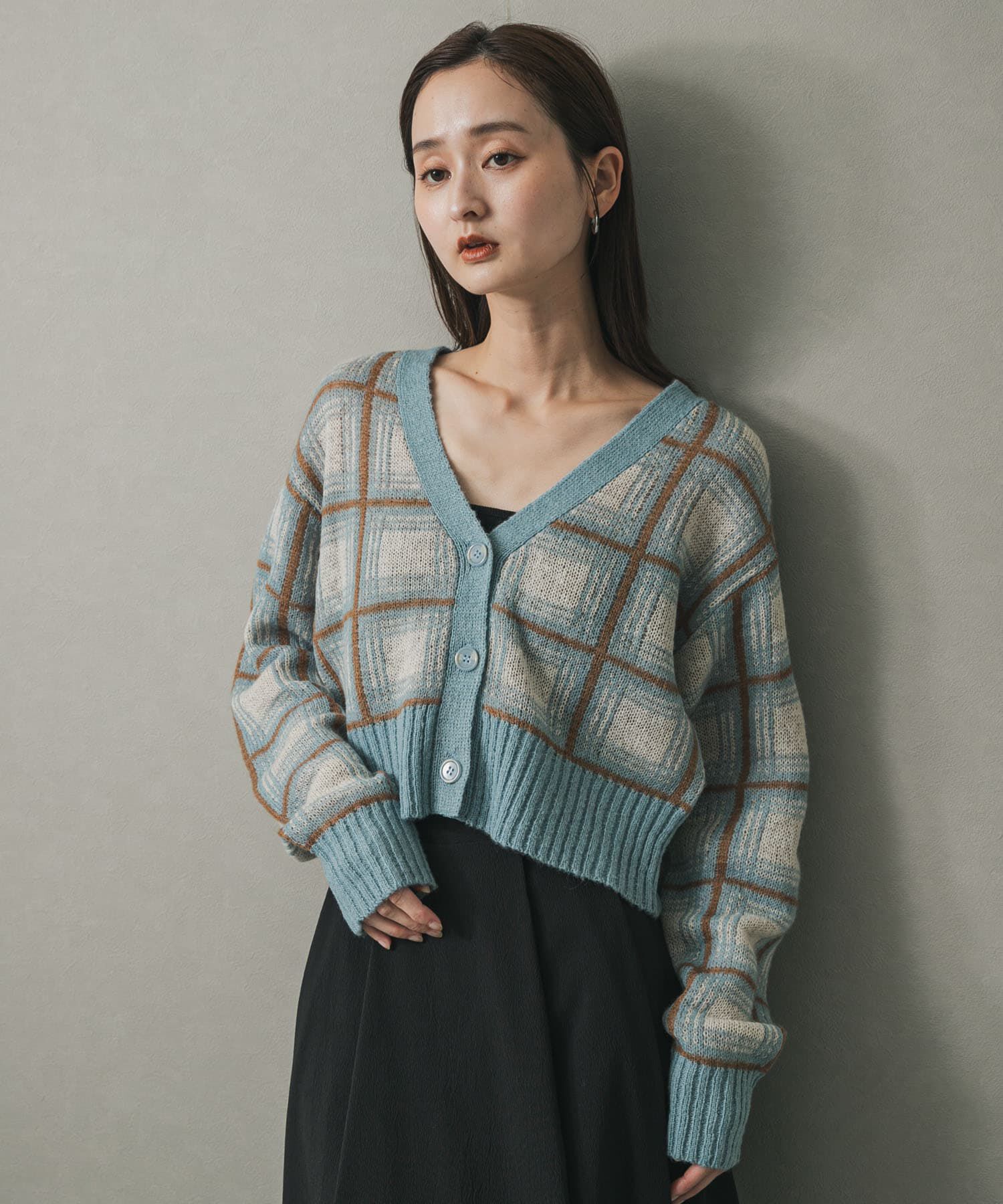 SENSE OF PLACE by URBAN RESEARCH「モヘアチェッククロップドカーディガン」|カーディガン|