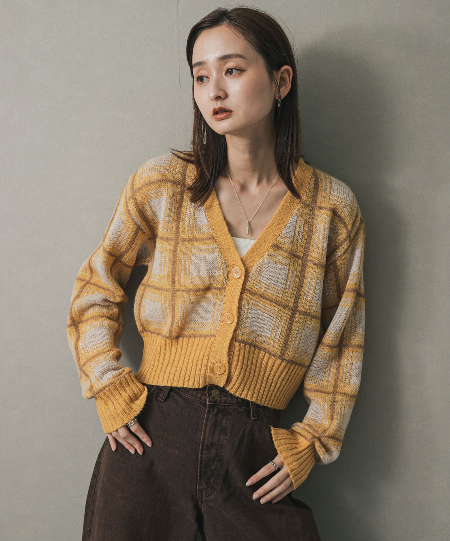 SENSE OF PLACE by URBAN RESEARCH「モヘアチェッククロップドカーディガン」|カーディガン|