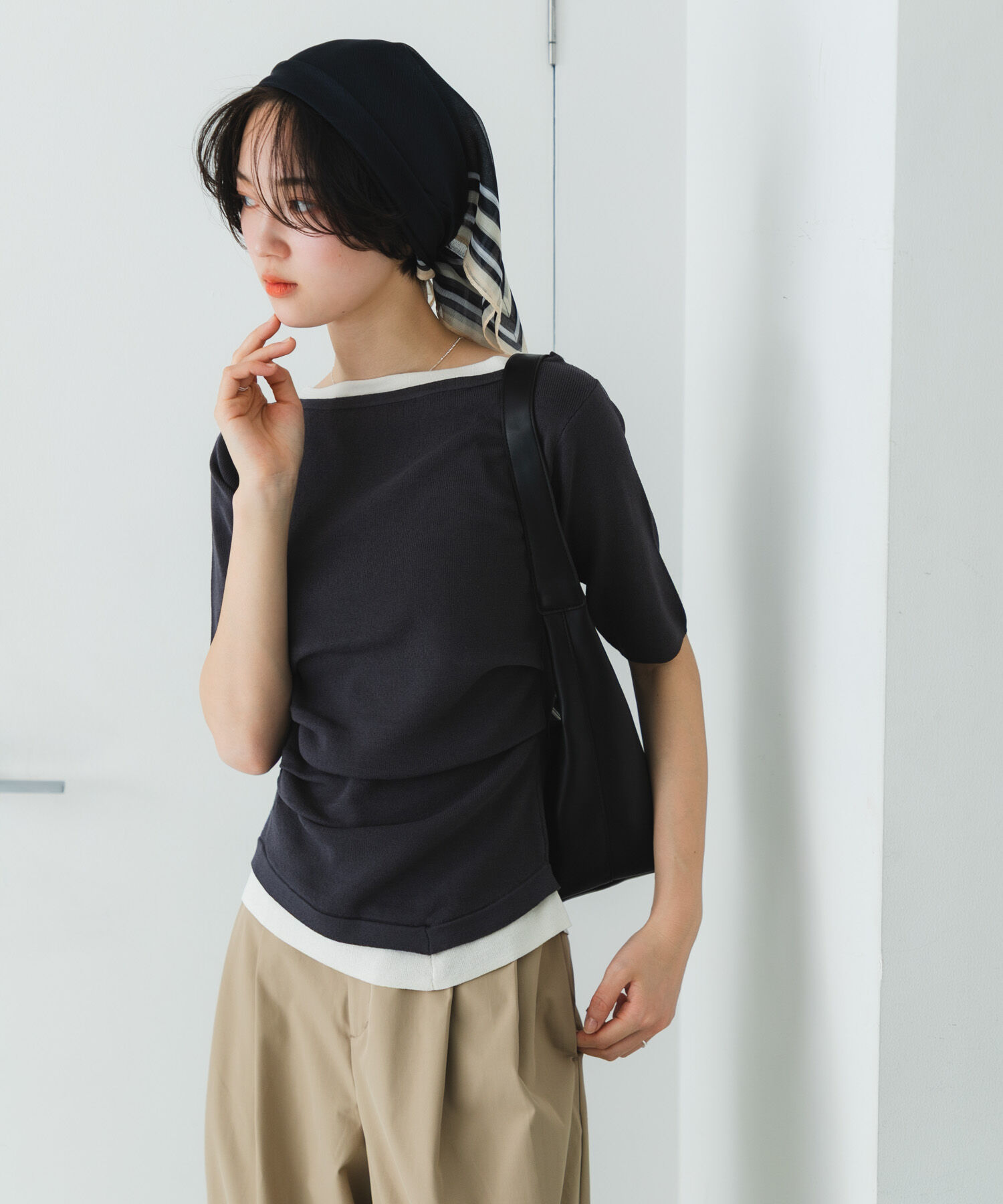 SENSE OF PLACE by URBAN RESEARCH「『洗濯可』レイヤードアシメセーター」|ニット・セーター|チャコールグレー