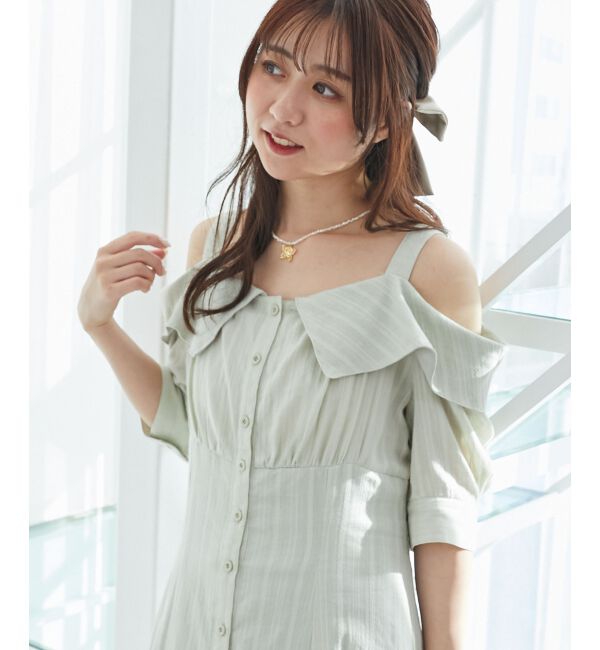  「オフショルシャツワンピース」|ワンピース|