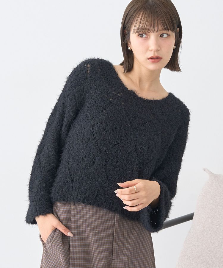 earth music&ecology「シャギーミックス透かしハート柄ニット」|ニット・セーター|