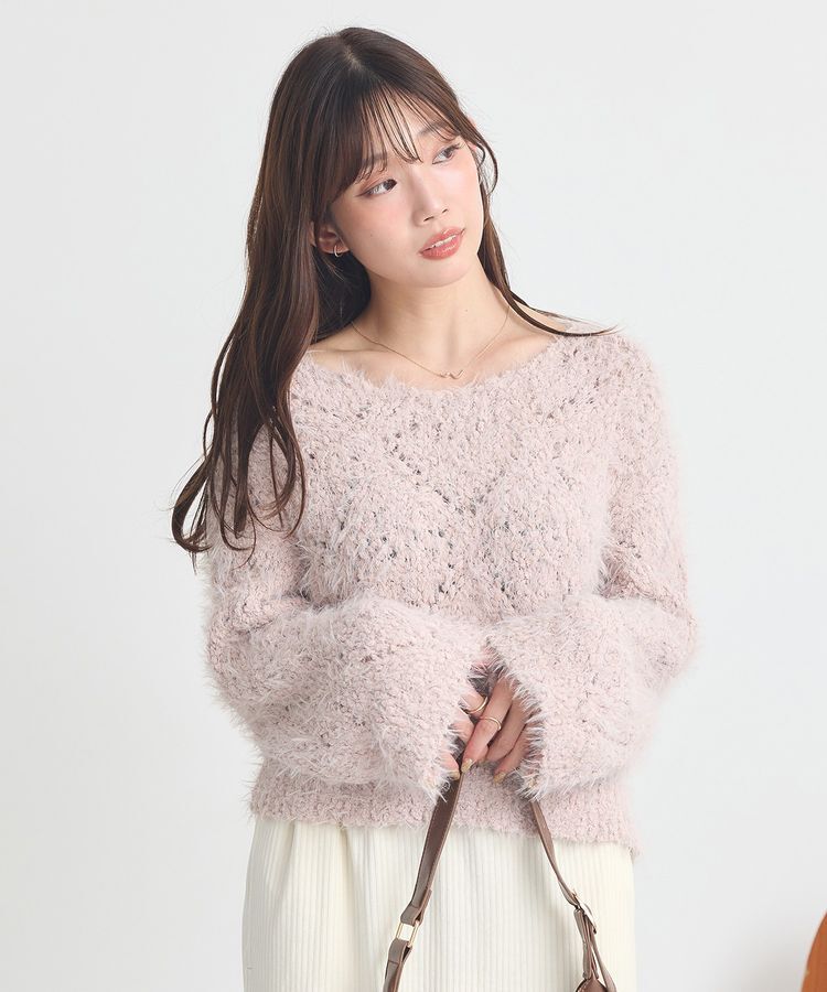 earth music&ecology「シャギーミックス透かしハート柄ニット」|ニット・セーター|