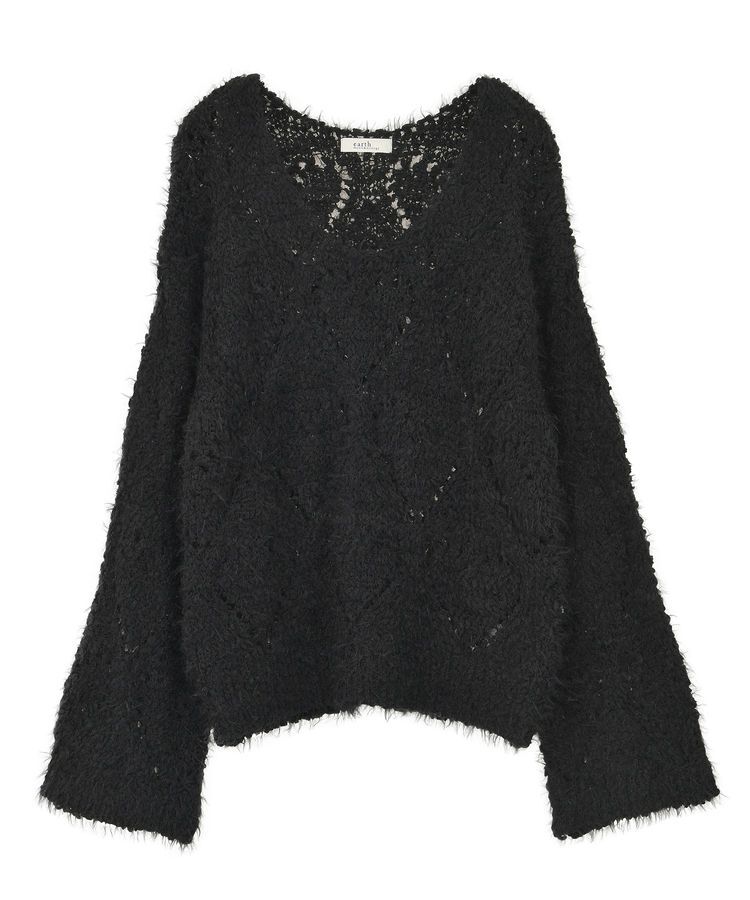 earth music&ecology「シャギーミックス透かしハート柄ニット」|ニット・セーター|