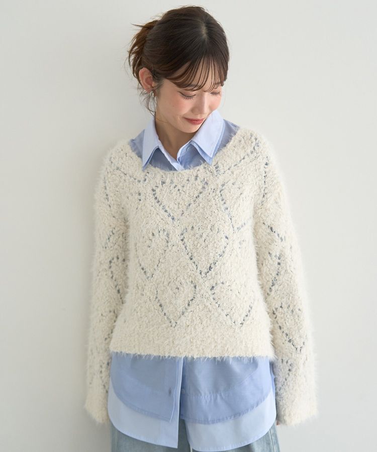 earth music&ecology「シャギーミックス透かしハート柄ニット」|ニット・セーター|