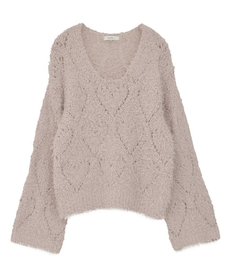 earth music&ecology「シャギーミックス透かしハート柄ニット」|ニット・セーター|