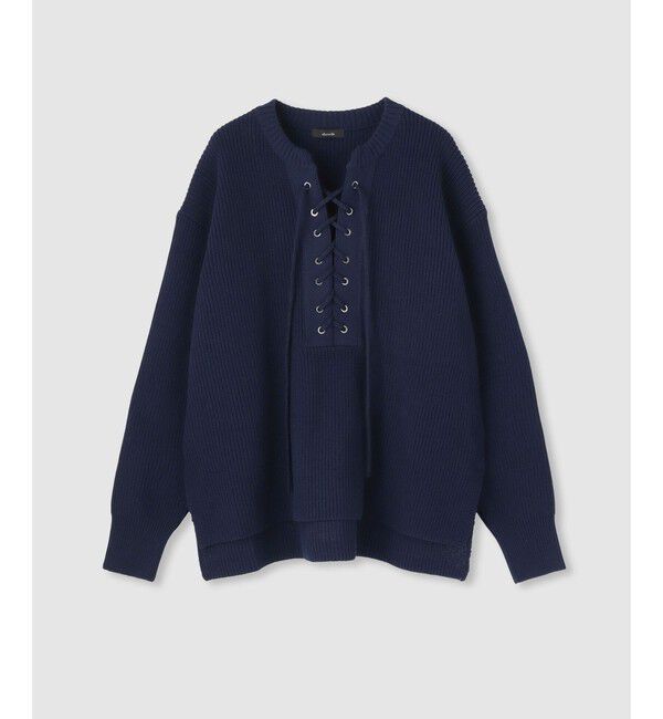 allureville「レースアップバルキープルオーバー」|ニット・セーター|ネイビー